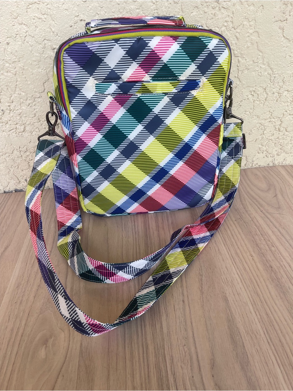 lug Multicolor Plaid Crossbody Bag - Navy, Pink, Lime, Teal - Picture 2 of 13